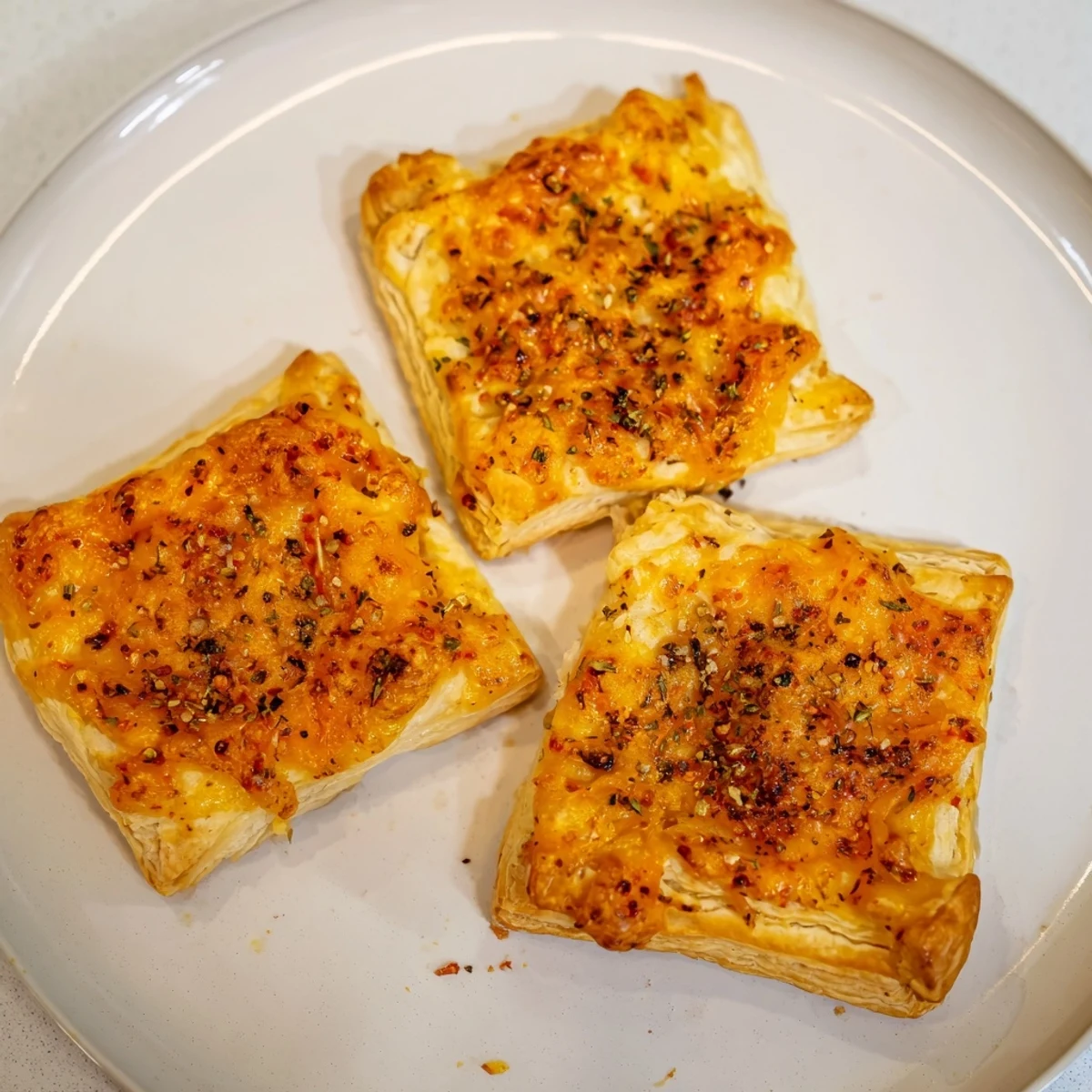 Golden, puffed-up cheese and spice puff pastry bites: ready to grab and enjoy as an appetizer.