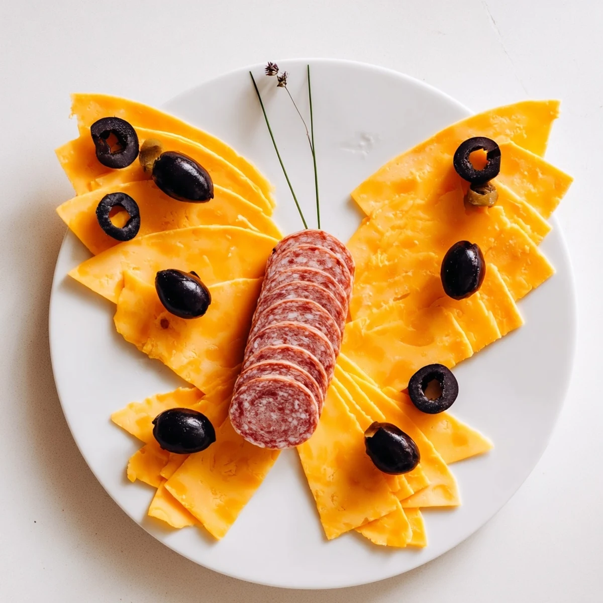 Vibrant cheddar cheese wings and a salami body make up this whimsical Butterfly Migration appetizer.