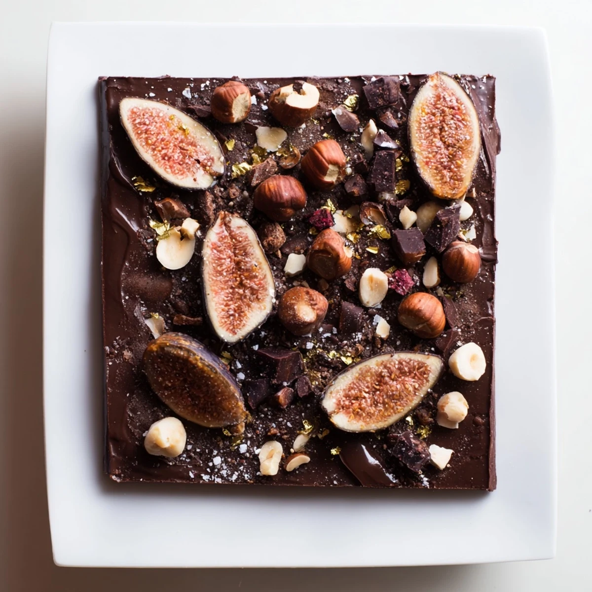 Enjoy the visually stunning Midnight Mosaic, a decadent dessert that includes dark figs and bitter chocolate.