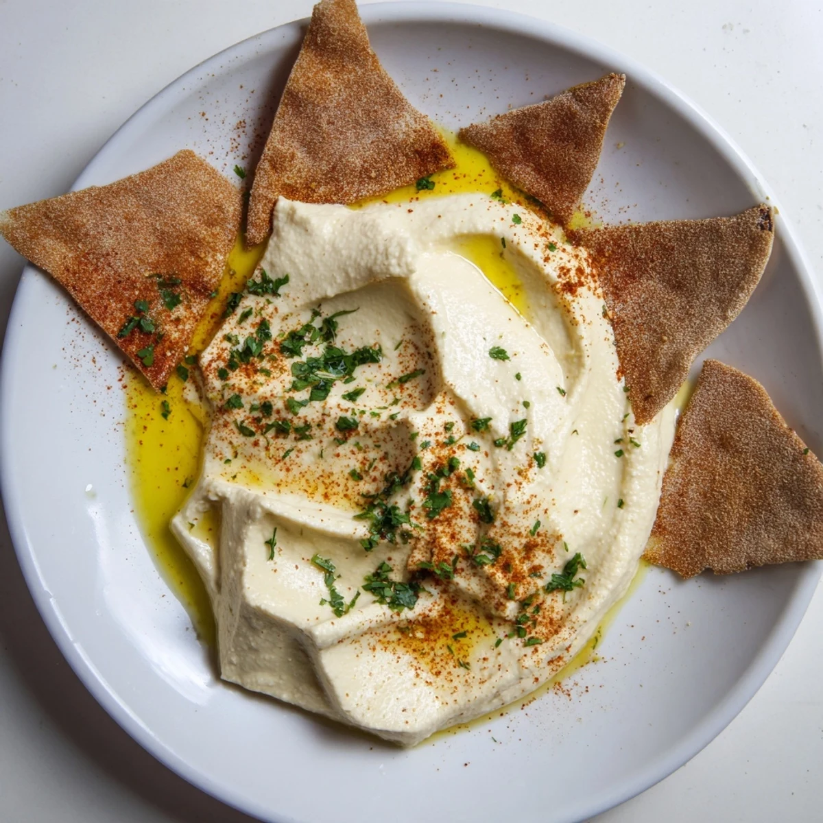 Sahara Dune appetizer: Creamy hummus mounds and crunchy pita chips recreate a desert landscape.