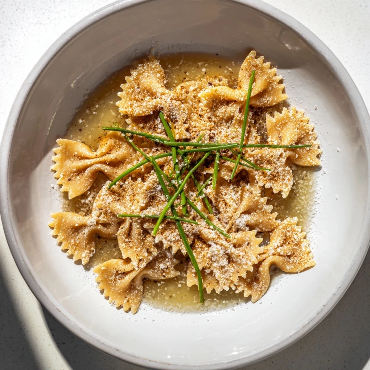 Savory pasta chip cereal, offering a comforting, umami taste, perfect for an appetizer.