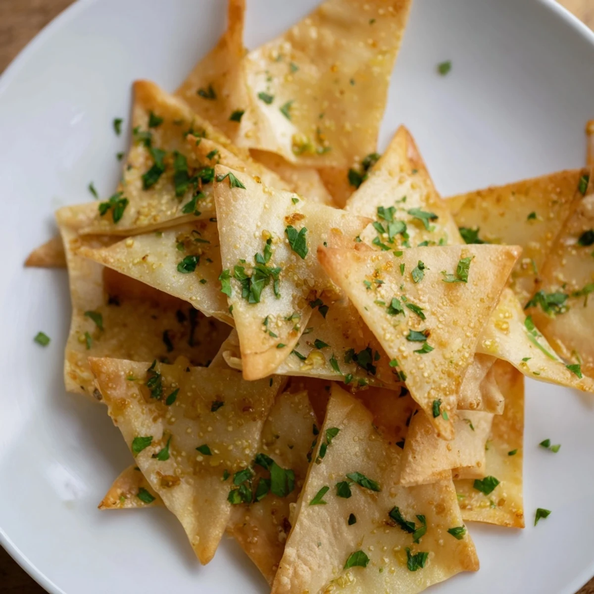 Homemade garlic lumpia chips, thin and golden-brown, a delicious and easy appetizer recipe.