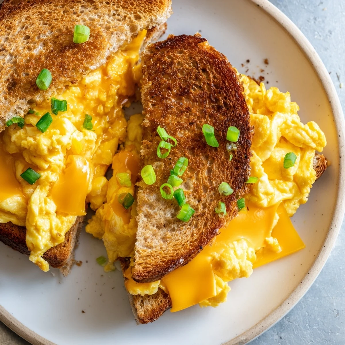 Golden, melted cheese tops a warm One-Pan Egg Breakfast Sandwich, ready for a quick and easy breakfast.