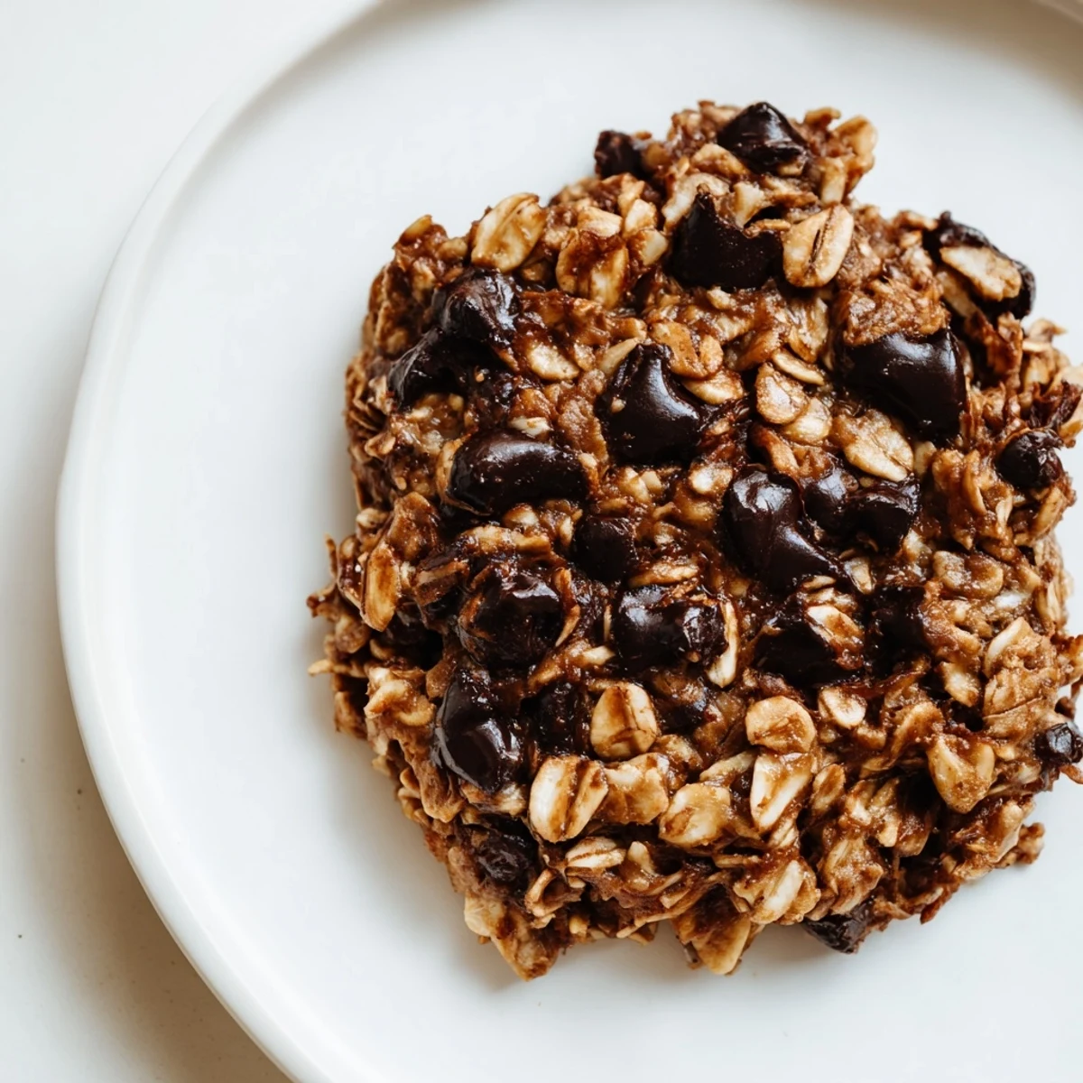 Warm, gooey Chocolate Oatmeal Breakfast Cookies sprinkled with chocolate chips, ready to enjoy.