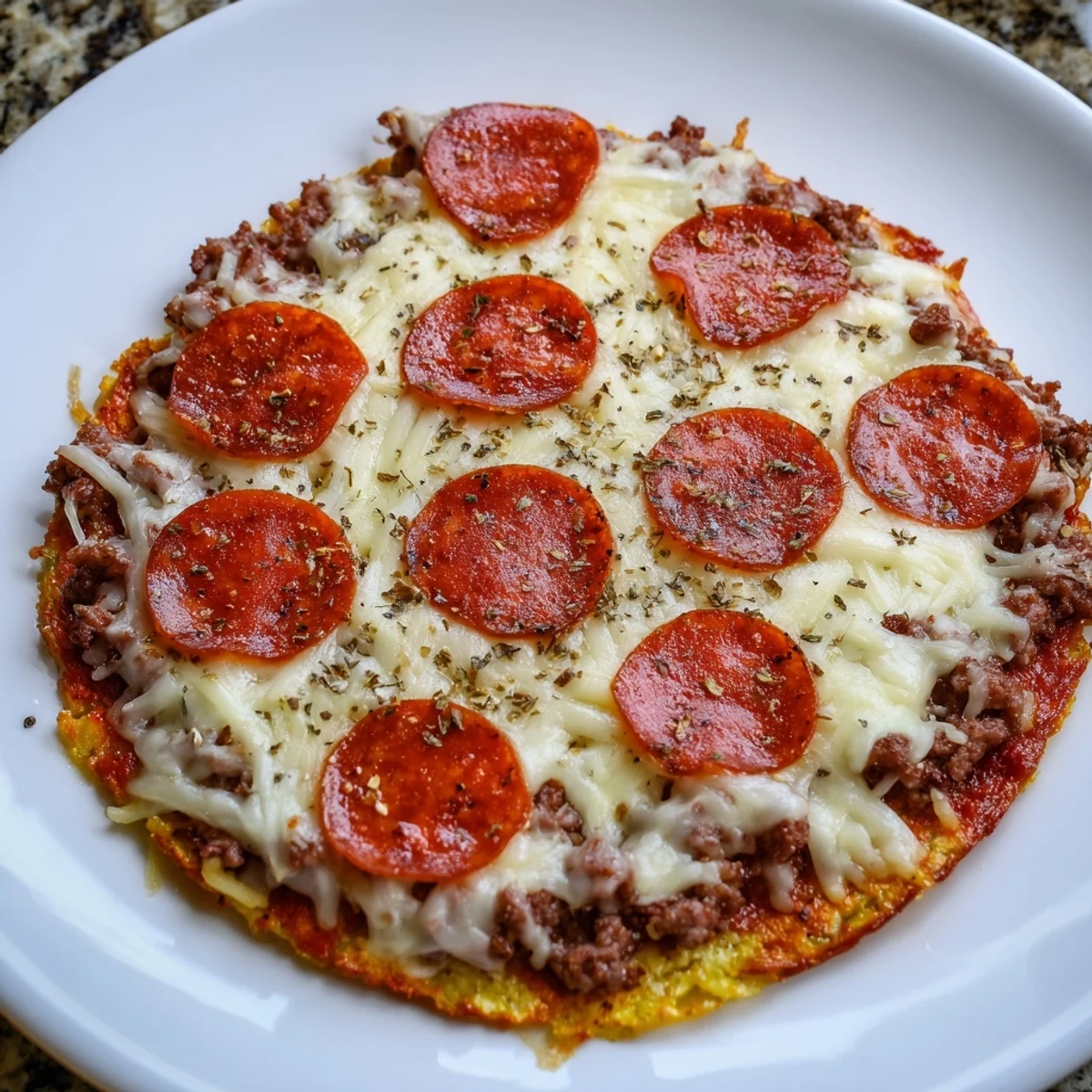 Tantalizing view of a Meat Pizza Pepperoni Stack with melted mozzarella and sizzling pepperoni slices.