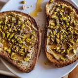 Warm, toasted bread layered with pistachio butter, honey, and pistachios—a delightful Pistachio Butter Toast.