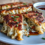 Plump dumplings with crispy bottoms and tender cabbage filling, served with fragrant ginger soy dipping sauce.  