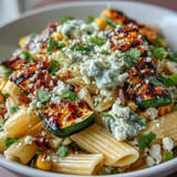 Freshly grilled zucchini and sweet corn tossed with pasta, cherry tomatoes, red onion, and tangy Cotija cheese.  