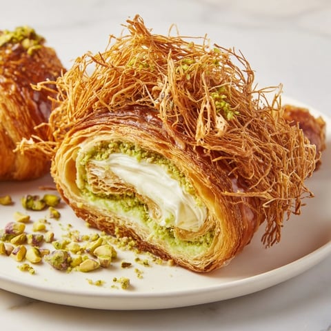 Golden, flaky Pistachio Cream Croissants, a decadent pastry bursting with creamy filling and crunch.