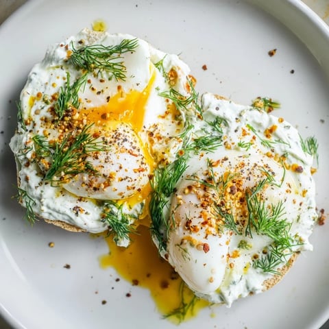 Çılbır Eggs Benedict: Vibrant poached eggs sit atop garlicky yogurt and toasted English muffins, ready to eat.
