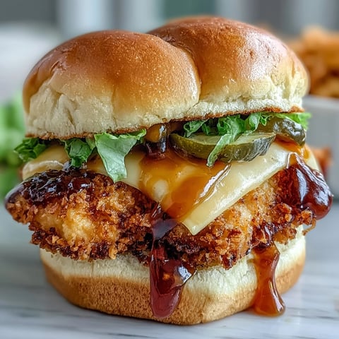 Honey mustard chicken sliders with crispy fried chicken and tangy sauce on soft slider buns.