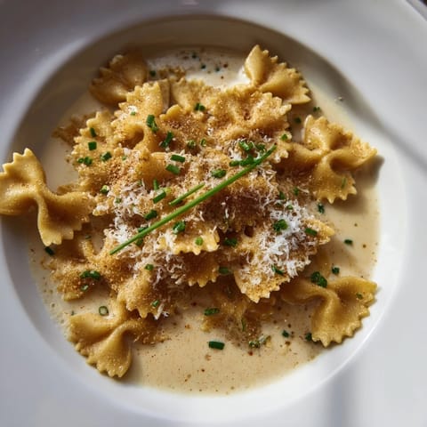 A close-up of pasta chip cereal, a unique breakfast snack with toasted mini pasta.