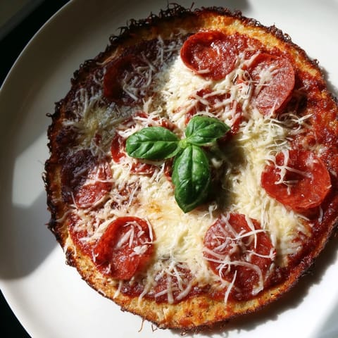 Enjoy the savory, gluten-free ground beef pizza base, baked until bubbly, with pepperoni and melted cheese.