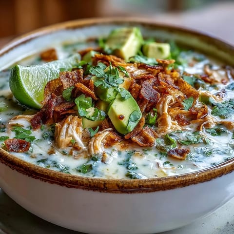 Creamy Chicken Tortilla Soup is ladled hot, topped with crispy tortilla chips and fresh cilantro.