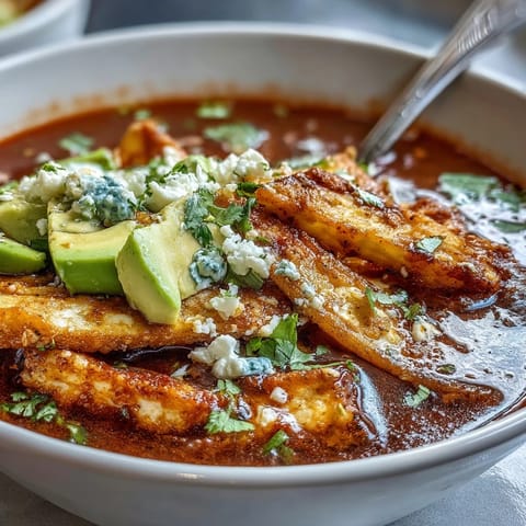 Sopa Azteca served in a rustic clay bowl, layered with crisp tortillas, crema, and fresh cilantro.