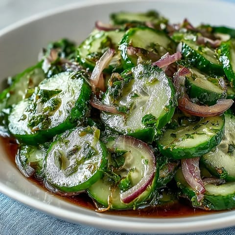 Bright bowl of Refreshing Crunchy Cucumber Salad featuring crunchy cucumbers, cherry tomatoes, and a light, sweet-tart dressing.