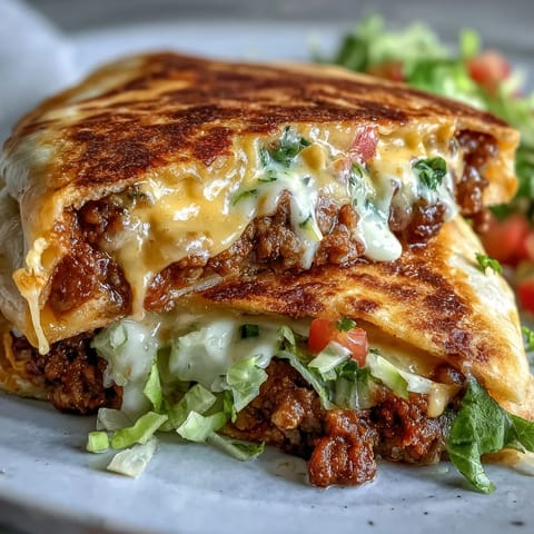Golden brown Keto Crunchwraps stuffed with seasoned beef, melted cheddar cheese sauce, and fresh lettuce and tomato.
