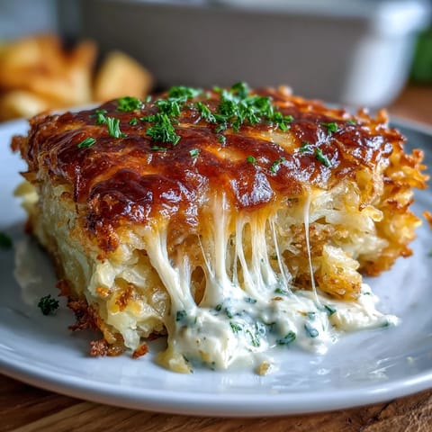 Warm and comforting copycat Cracker Barrel hashbrown casserole, loaded with melted cheddar and savory onions.  