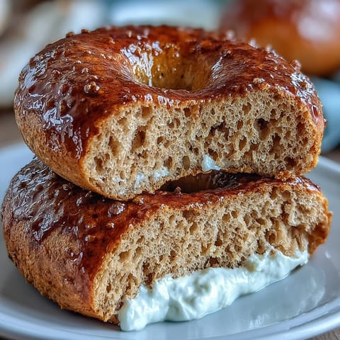 Soft, chewy honey whole wheat protein bagels with a golden crust, served alongside a creamy yogurt dip for a wholesome breakfast.