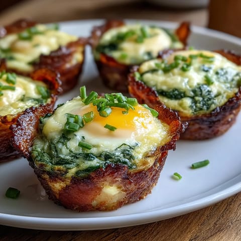Green Eggs and Ham Breakfast Cups with savory ham and fluffy spinach-egg filling in a muffin tin.