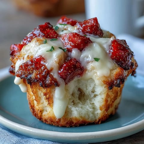 1. Golden strawberry muffins with white chocolate chips, fresh and moist, perfect for breakfast or brunch.  
