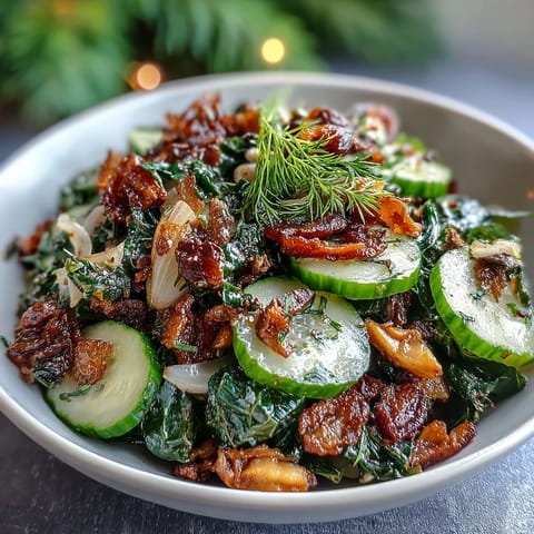Bright dill vinaigrette coats crunchy cucumber and radish slices, perfect for a light, refreshing side salad.  