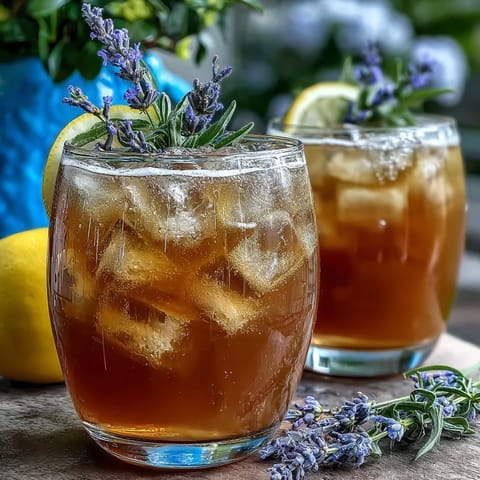 A refreshing lavender honey lemonade pitcher with citrus slices and fresh lavender sprigs.