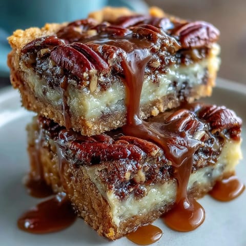 Kentucky Derby Pecan Pie Bars with Bourbon Glaze are drizzled with rich glaze and topped with crunchy pecans.