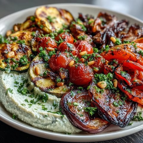 Grilled Veggie Platter with Hummus: colorful array of charred vegetables served with creamy, homemade hummus.  