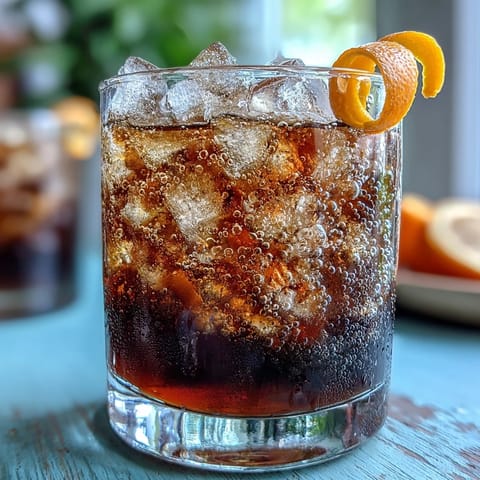 Refreshing cold brew coffee tonic with orange zest served over ice in tall glasses.  