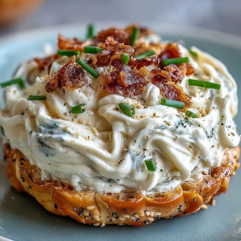 Creamy deviled eggs topped with tangy cream cheese and everything bagel seasoning, a flavorful brunch appetizer.  
