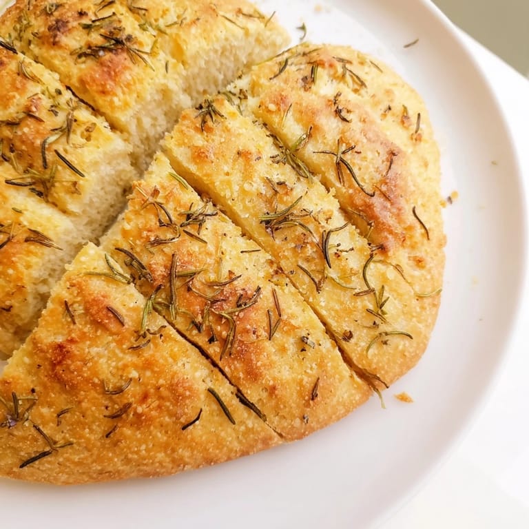 Crusty Yeast-Free Garlic and Rosemary Bannock Bread slices, perfect for dipping or enjoying as a snack.