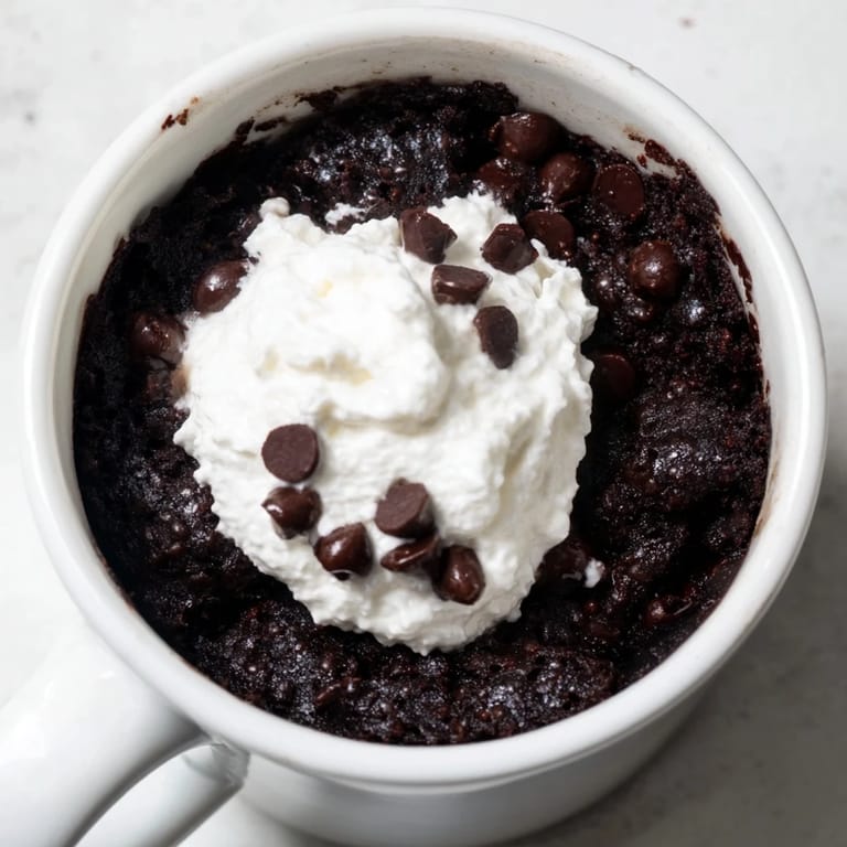 Instant gratification: a single-serve chocolate mug cake, warm and decadent, ready in minutes.