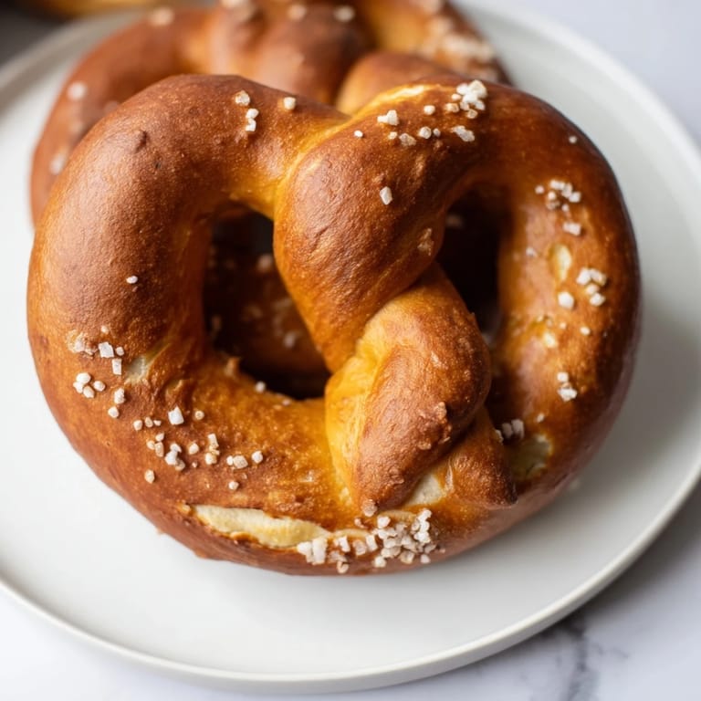 Freshly baked homemade soft pretzels, with a chewy texture, perfect for a cozy afternoon snack.