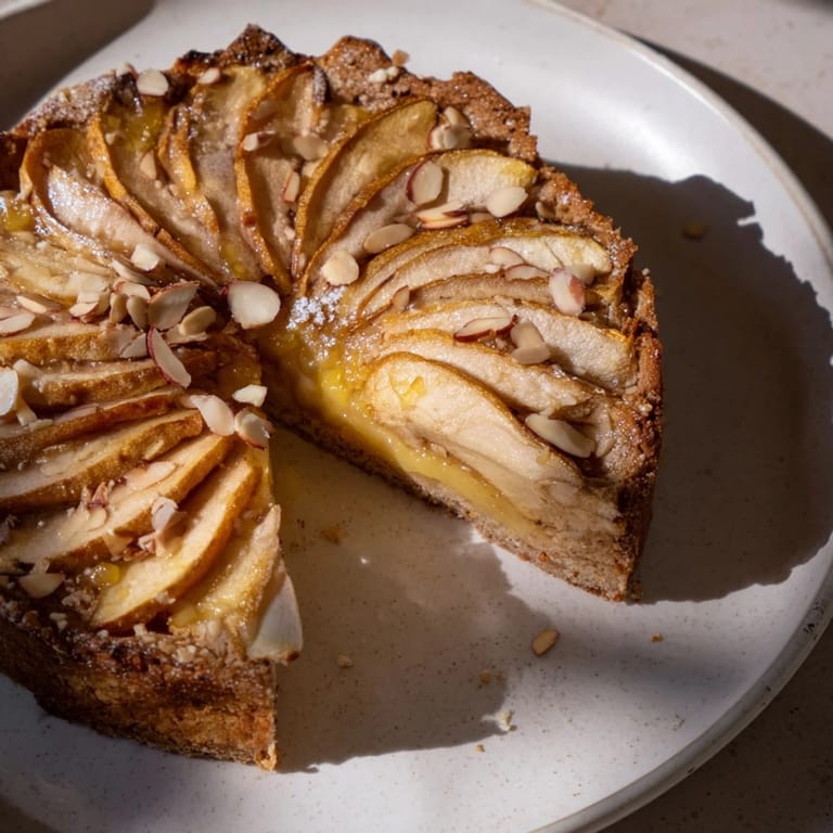 A slice of homemade Rustic Crustless Apple Pie featuring caramelized apples under a sweet custard.