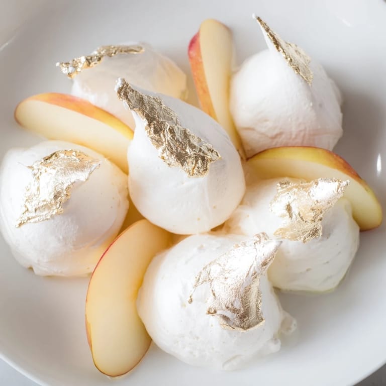 Heavenly photo shows The Pearly Gates cheese board with brie, white peaches, and glistening silver leaf.