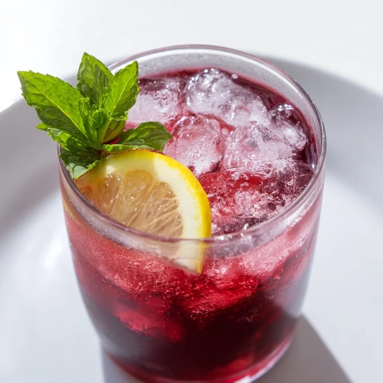 Refreshing Sleepy Girl Cherry Mocktail with a lemon wheel, promising sweet and tart flavors.