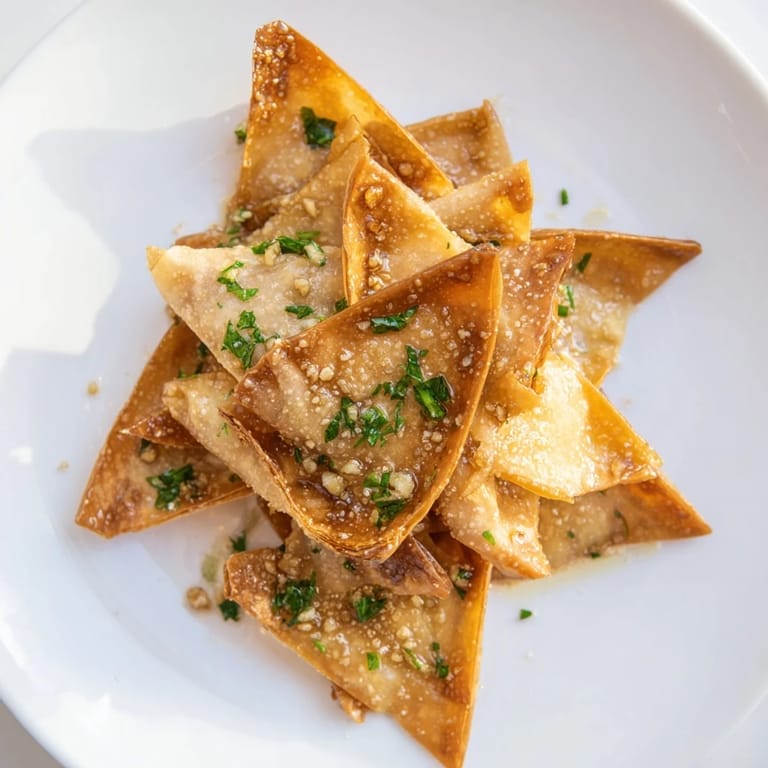Air-fried garlic lumpia chips offering a satisfying crunch, infused with fragrant garlic flavor.