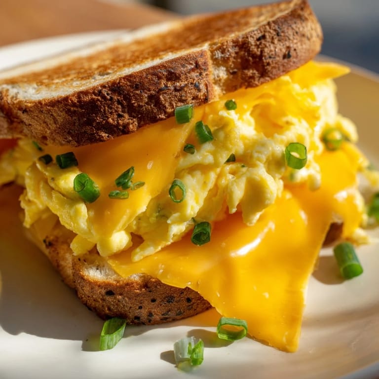 Imagine a perfectly cooked One-Pan Egg Breakfast Sandwich; golden bread and a cheesy, creamy egg center!