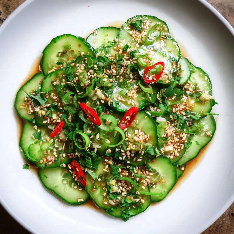 Perfectly chilled Tangy Shaken Asian-Style Cucumber Salad with a bright, tangy dressing—a refreshing side dish.