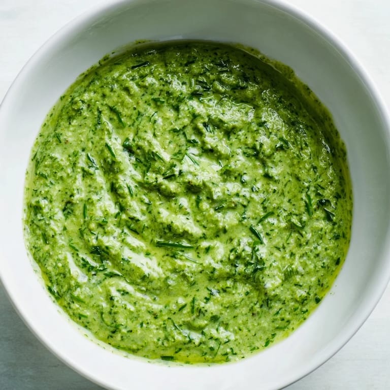 A close-up of a bowl of creamy Green Goddess Dip, perfect for dipping chips or spreading.
