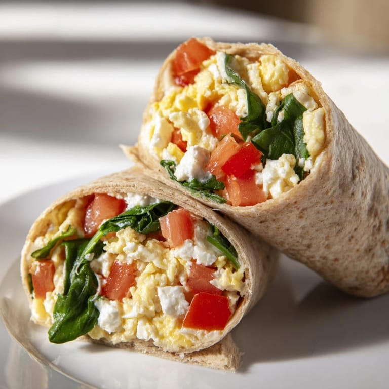 Fresh, warm feta egg wrap, a Mediterranean-inspired breakfast packed with protein.