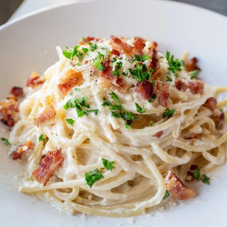 This comforting Creamy Garlic Bacon Pasta features perfectly cooked pasta, bacon, and a silky cream sauce.