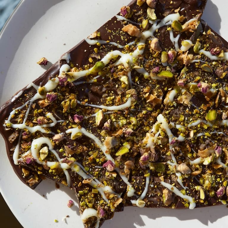 A close-up of a finished Pistachio Dubai Chocolate Bark, showcasing layers of crunchy goodness.
