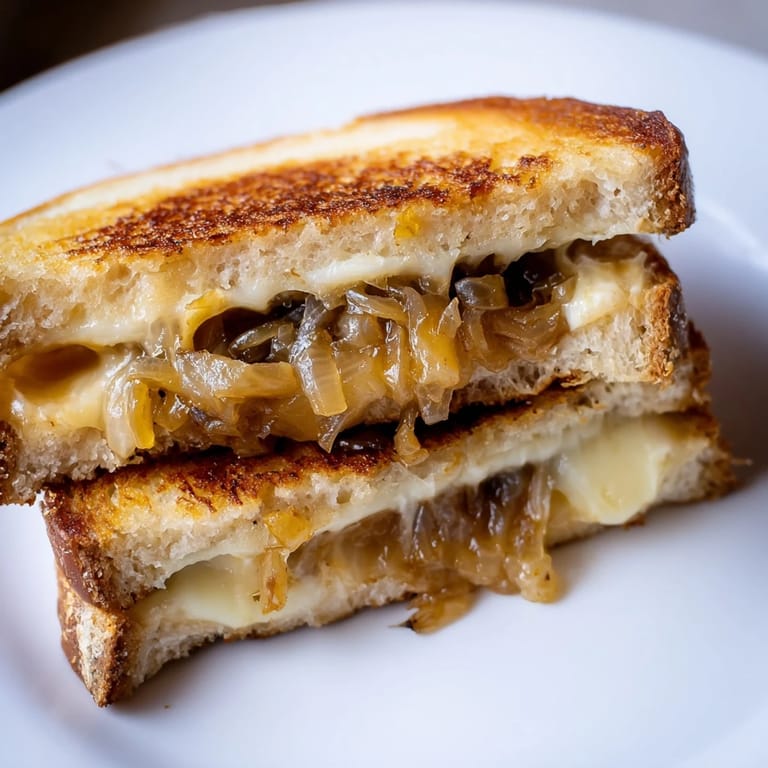 For the ultimate Caramelized Onion Grilled Cheese, imagine buttery toasted bread encasing tender, sweet onions and gooey melted sharp cheddar, served hot beside a bowl of tomato soup.