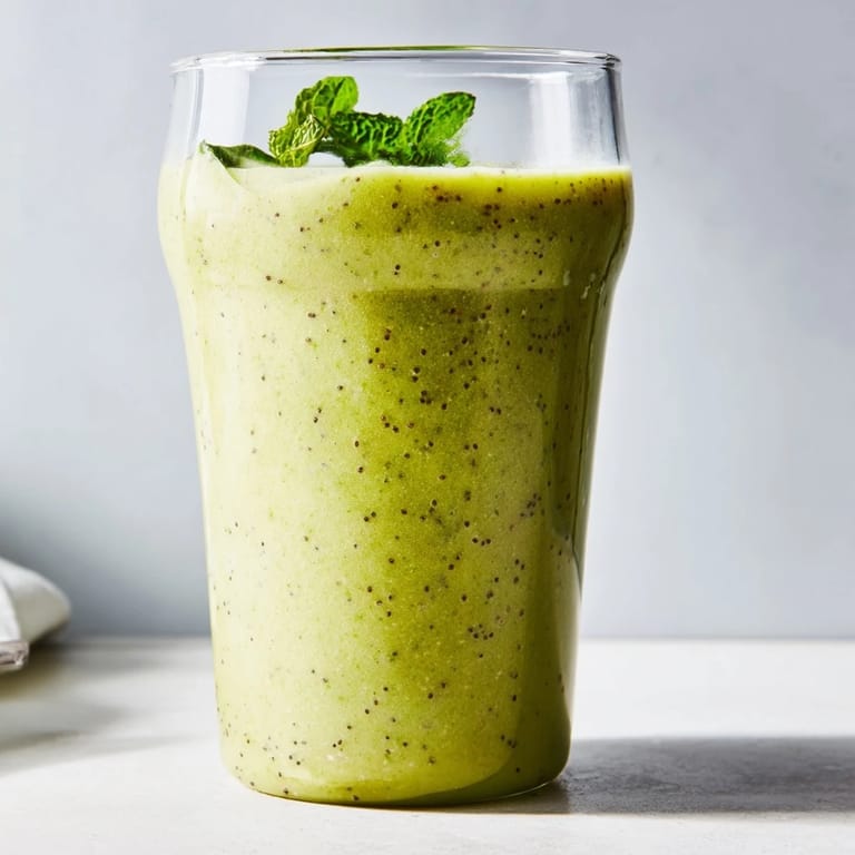 Lightly frothy Detox Smoothie in a clear tumbler, showcasing apple, romaine, and lemon, perfect for an easy vegan breakfast.