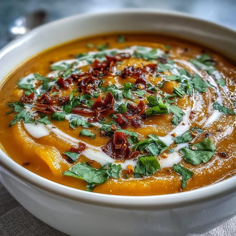 Steaming Carrot, Celeriac, and Chilli Soup served in a rustic bowl, showcasing its vibrant orange hue.  