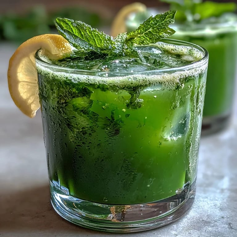 A pitcher of refreshing Celery Ginger Lemon Juice poured from a blender, capturing the frothy, green beverage in a bright, sunlit kitchen.