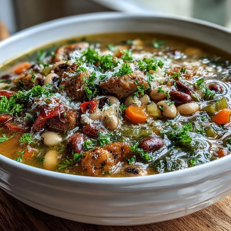 Sliced carrots and celery add vibrant orange and green hues to the savory Black-Eyed Peas and Sausage Soup.