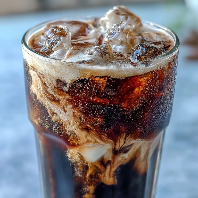 Enjoy a refreshing Midnight Malibu Dirty Soda, poured over ice with a marbled coconut cream and blackberry syrup finish.